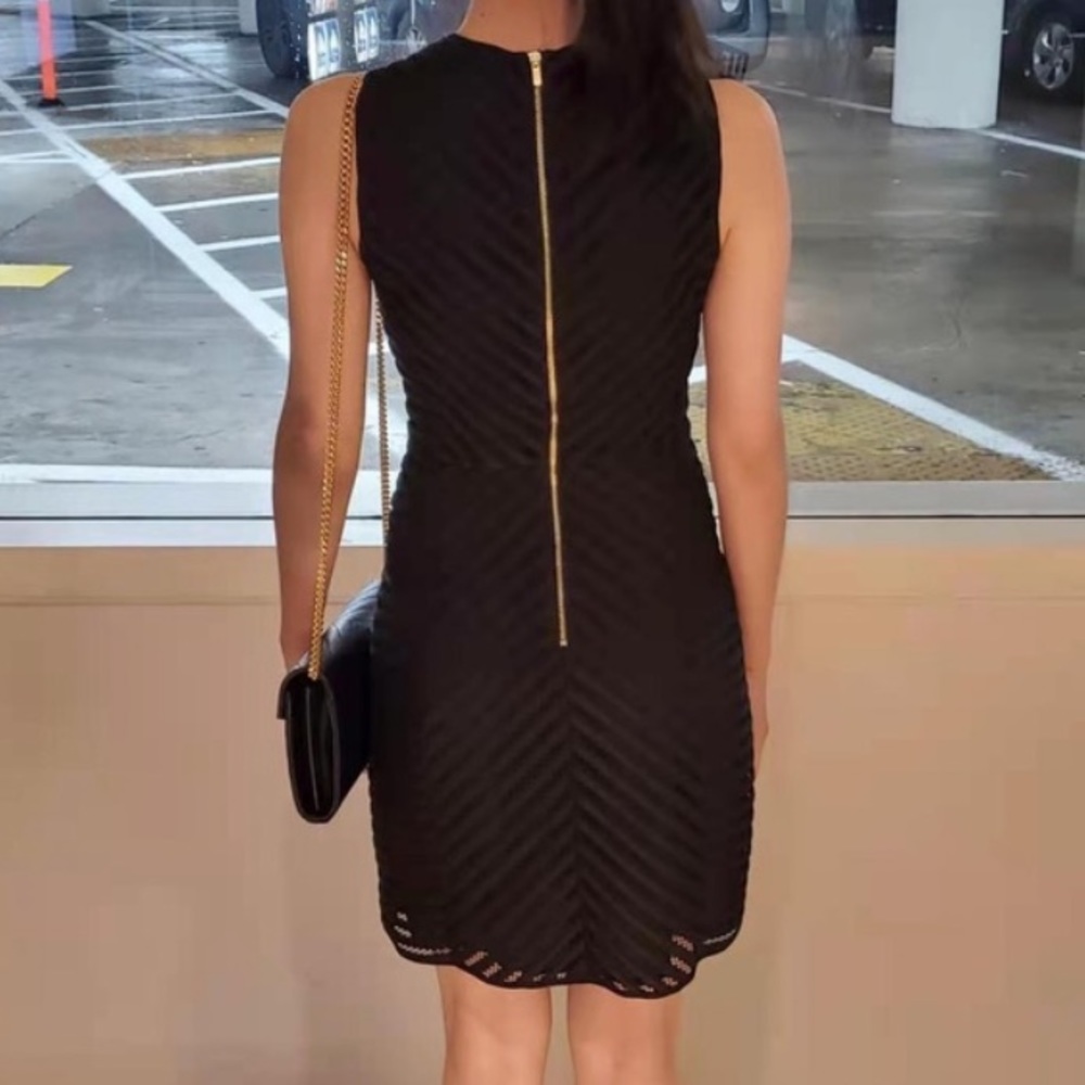 H&M Black Mesh Chevron Textured Dress XS Size 2 - Picture 5 of 15